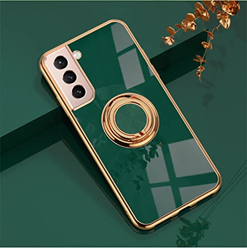 EYZUTAK Hülle für Samsung Galaxy S22 Plus 5G, Glänzend Weiche Silikon TPU Slim Case mit 360 Grad Ring Ständer Bumper Stoßfest Schutzhülle Fingerhalter Magnetische Autohalterung Cover-Dunkel Grün von EYZUTAK