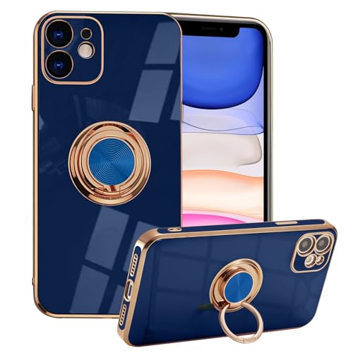 EYZUTAK Hülle für iPhone 11 6.1 Zoll, Glänzend Weiche Silikon TPU Slim Case mit 360 Grad Ring Ständer Bumper Stoßfest Schutzhülle Fingerhalter Magnetische Autohalterung Cover - Blau von EYZUTAK