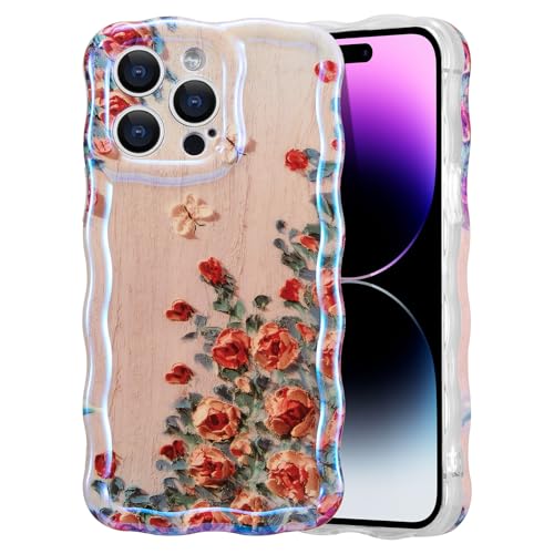 EYZUTAK Hülle für iPhone 12 Pro,Retro Rose Blume Handyhülle mit Laser Strahl Glänzendes Lockige Wellenform TPU Case Stilvolle Langlebig Stoßfeste Schutzhülle für Mädchen Frauen Telefon Abdeckung-Beige von EYZUTAK