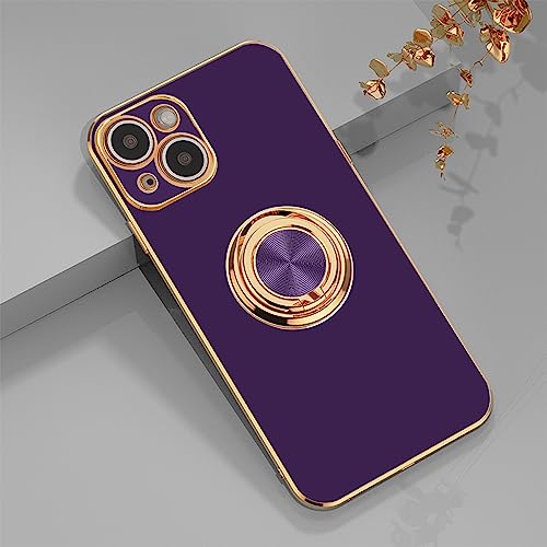 EYZUTAK Hülle für iPhone 14 6.1,Glänzend Weiche Silikon TPU Slim Case mit 360 Grad Ring Ständer Bumper Stoßfest Schutzhülle Fingerhalter Magnetische Autohalterung Cover -Dark Night Purple von EYZUTAK
