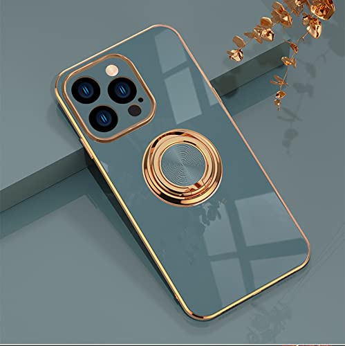 EYZUTAK Hülle für iPhone 14 Pro 6.1,Glänzend Weiche Silikon TPU Slim Case mit 360 Grad Ring Ständer Bumper Stoßfest Schutzhülle Fingerhalter Magnetische Autohalterung Cover -Grau von EYZUTAK