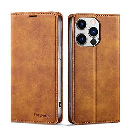 EYZUTAK Hülle für iPhone 15 Pro 6.1, Magnetverschluss Premium PU Leder Flip Case mit Kartenfächern Brieftasche Standfuntion Stoßfeste Silikonhülle Retro Ledertasche - Braun von EYZUTAK