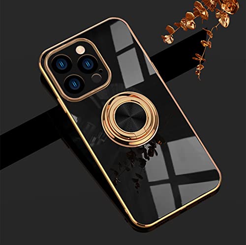 EYZUTAK Hülle für iPhone 15 Pro Max Handyhülle,Glänzend Weiche Silikon TPU Slim Case mit 360 Grad Ring Ständer Bumper Stoßfest Schutzhülle Fingerhalter Magnetische Autohalterung Cover -Schwarz von EYZUTAK