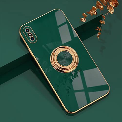 EYZUTAK Hülle für iPhone X iPhone XS, Glänzend Weiche Silikon TPU Slim Case mit 360 Grad Ring Ständer Bumper Stoßfest Schutzhülle Fingerhalter Magnetische Autohalterung Cover - Dunkel Grün von EYZUTAK