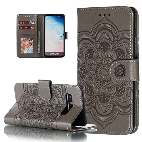 EYZUTAK Mandala Hülle für Google Pixel 6 Pro,Premium PU Leder Flip Brieftasche Kartenfächern Holder Magnetic Ständer Schutzhülle Handyhülle Ultra Slim Case mit Lanyard, Prägung Klapphülle-Grau von EYZUTAK