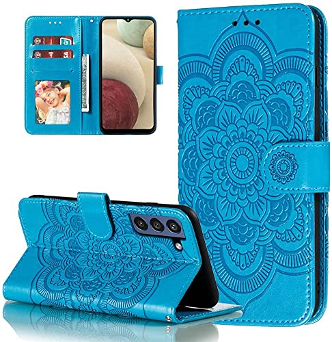 EYZUTAK Mandala Hülle für Samsung Galaxy S23,Premium PU Leder Flip Brieftasche Kartenfächern Holder Magnetic Ständer Schutzhülle Handyhülle Ultra Slim Case mit Lanyard, Prägung Klapphülle-Blau von EYZUTAK