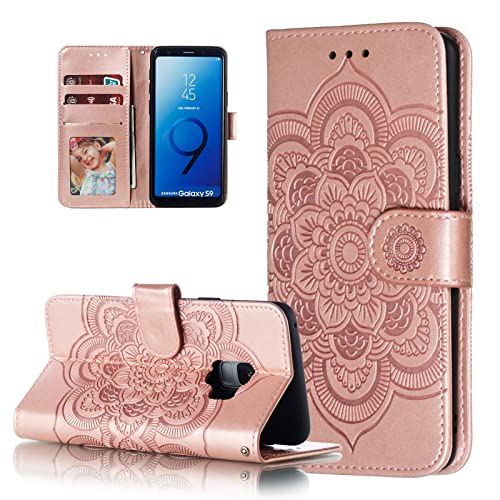 EYZUTAK Mandala Hülle für Samsung Galaxy S8 Plus,Premium PU Leder Flip Brieftasche Kartenfächern Holder Magnetic Ständer Schutzhülle Handyhülle Ultra Slim Case mit Lanyard, Prägung Klapphülle-Roségold von EYZUTAK