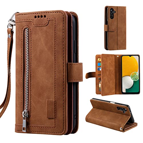 EYZUTAK Schutzhülle für Samsung Galaxy A14 5G, Retro-Stil, matt, 9 Kartenfächer, Reißverschlussfach, PU-Leder, Magnetverschluss, Ständer mit Handschlaufe, Folio-Klapphülle – Braun EYZUTAK Schutzhülle für Samsung Galaxy A14 5G, Retro-Stil, matt, 9 Kartenfächer, Reißverschlussfach, PU-Leder, Magnetverschluss, Ständer mit Handschlaufe, Folio-Klapphülle – Braun von EYZUTAK