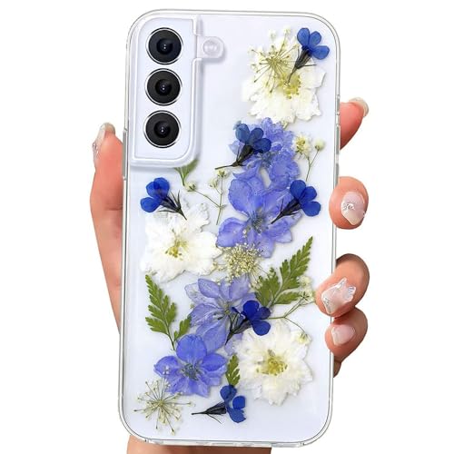 EYZUTAK Schutzhülle für Samsung Galaxy S22 5G, transparent, weiches Gel, TPU, handgefertigt, echte getrocknete Blumenblätter, eingebettet, gepresstes Blumenmuster, flexibler Gummi-Schutz, Stoßfänger, von EYZUTAK