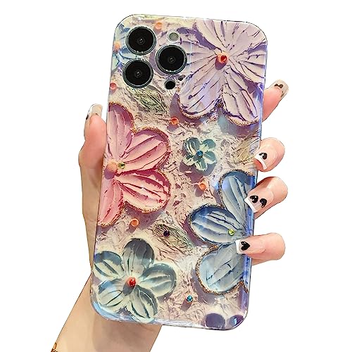 EYZUTAK Schutzhülle für iPhone 12 Pro, buntes Retro-Ölgemälde, Blume, Laserstrahl, glänzendes Muster, niedlich, exquisit, Blumenblüte, Handyhülle, stilvoll, langlebig, TPU-Schutzhülle für Mädchen und von EYZUTAK