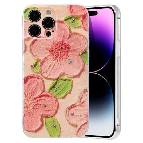 EYZUTAK Schutzhülle für iPhone 14 Pro, buntes Retro-Ölgemälde, Blume, Laserstrahl, glänzendes Muster, niedlich, exquisit, Blumenblüte, Handyhülle, stilvoll, langlebig, TPU-Schutzhülle für Mädchen und von EYZUTAK