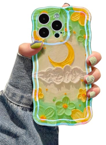 EYZUTAK Schutzhülle für iPhone 15 Pro Max, Bunte Retro-Ölmalerei, Blumen-, Mond-Muster, Laser, niedlich, Wellenrand, erlesene Handyhülle, stilvoll, haltbares TPU, für Mädchen, Damen, Mond/Grün EYZUTAK Schutzhülle für iPhone 15 Pro Max, Bunte Retro-Ölmalerei, Blumen-, Mond-Muster, Laser, niedlich, Wellenrand, erlesene Handyhülle, stilvoll, haltbares TPU, für Mädchen, Damen, Mond/Grün von EYZUTAK