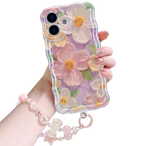 EYZUTAK Schutzhülle für iPhone 16, buntes Ölgemälde, Blume, mit Armband, Kette, gewellter Rand, exquisite Handyhülle, stilvoll, langlebig, TPU-Schutzhülle, Handyanhänger für Mädchen und Damen, Rosa EYZUTAK Schutzhülle für iPhone 16, buntes Ölgemälde, Blume, mit Armband, Kette, gewellter Rand, exquisite Handyhülle, stilvoll, langlebig, TPU-Schutzhülle, Handyanhänger für Mädchen und Damen, Rosa von EYZUTAK