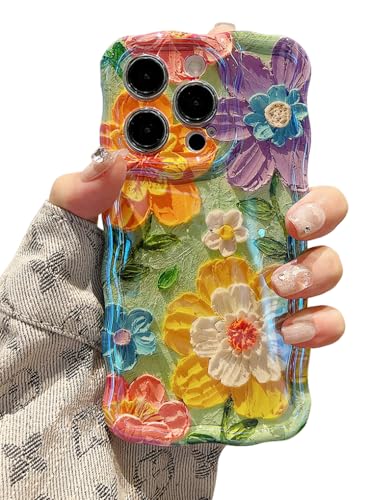 EYZUTAK Schutzhülle für iPhone 16, buntes Retro-Ölgemälde, Blume, Laser, glänzend, niedlich, gelockt, Wellenrand, stilvoll, langlebig, weiches TPU, Schutzhülle für Mädchen und Damen, bunte Blume/Grün EYZUTAK Schutzhülle für iPhone 16, buntes Retro-Ölgemälde, Blume, Laser, glänzend, niedlich, gelockt, Wellenrand, stilvoll, langlebig, weiches TPU, Schutzhülle für Mädchen und Damen, bunte Blume/Grün von EYZUTAK