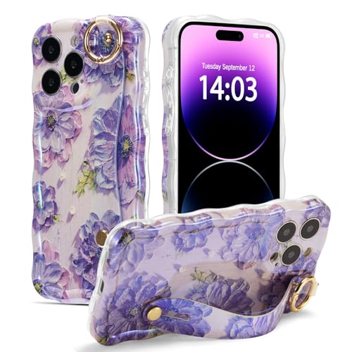 EYZUTAK Schutzhülle mit Handschlaufe für iPhone 16 Pro Max, buntes Ölgemälde, Blume, mit Armband, Ständer, lasergelockter Wellenrand, stilvoll, langlebig, TPU-Schutzhülle für Damen, Violett EYZUTAK Schutzhülle mit Handschlaufe für iPhone 16 Pro Max, buntes Ölgemälde, Blume, mit Armband, Ständer, lasergelockter Wellenrand, stilvoll, langlebig, TPU-Schutzhülle für Damen, Violett von EYZUTAK