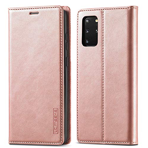 EYZUTAK Vintage Lederhüllee für Samsung Galaxy S20 Ultra, Magnetverschluss Premium PU Leder Flip Case mit Kartenfache Brieftasche Standfuntion Stoßfeste Weiche TPU Retro Ledertasche - Roségold von EYZUTAK