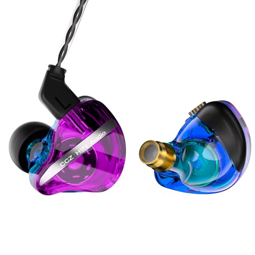 CCZ DC01 PRO HiFi-In-Ear-Monitor-Kopfhörer, leistungsstarke Bassmembran, kabelgebundene Gaming-Ohrhörer mit echtem 0-Latenz-Kabel, HD-Mikrofon für Musikanrufe und Gaming (lila, ohne Mikrofon) von EZ EAR