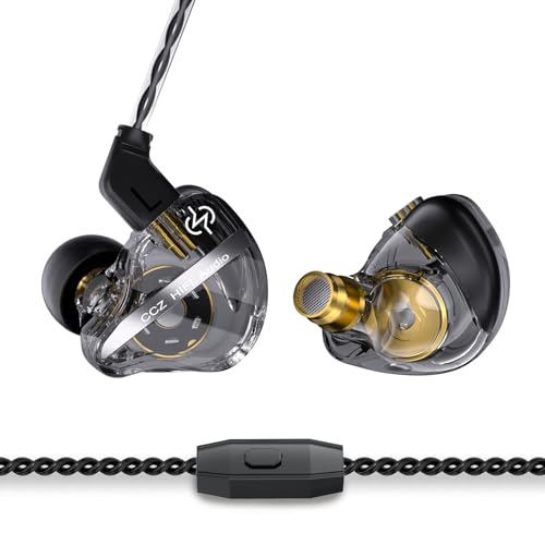 CCZ DC01 PRO HiFi-In-Ear-Monitor-Kopfhörer, leistungsstarke Bassmembran, kabelgebundene Gaming-Ohrhörer mit echtem 0-Latenz-Kabel, HD-Mikrofon für Musikanrufe und Gaming (schwarz, Mikrofon) von EZ EAR