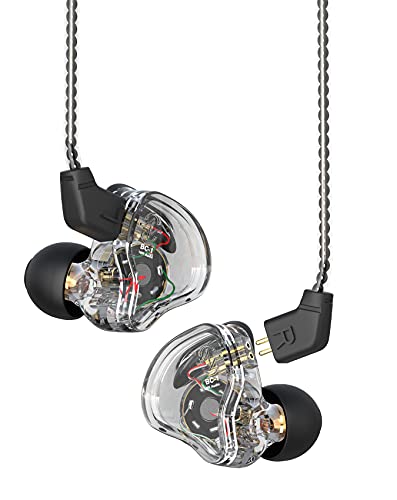 CCZ Melody in Ear Monitor Dynamic Hybrid Dual Driver In Ear Kopfhörer 1BA + 1DD HiFi Kopfhörer Musiker IEM Upgrade Deep Bass geeignet für Bass Vocals Pop Folk ACG (mit Mikrofon, Transparent Schwarz) von EZ EAR