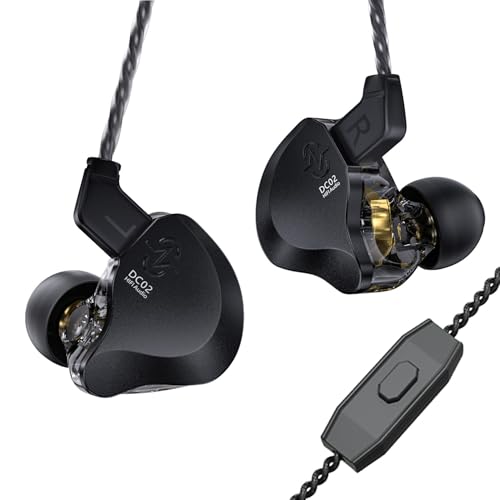 CCZ Solo DC02 In Ear Monitor IEM HiFi Ohrhörer, 10 mm Dual Dynamic Driver, Kopfhörer mit Kabel, kabelgebundene Ohrhörer, Gaming-Ohrhörer, mit OFC-Kabel für Sänger und Musiker (Schwarz, mit Mikrofon) von EZ EAR