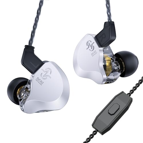 CCZ Solo DC02 In Ear Monitor IEM HiFi Ohrhörer, 10 mm Dual Dynamic Driver, Kopfhörer mit Kabel, kabelgebundene Ohrhörer, Gaming-Ohrhörer, mit OFC-Kabel für Sänger und Musiker (Silber, mit Mikrofon) von EZ EAR