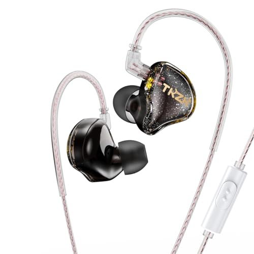 EZ EAR TKZK TK01 HiFi-Einstiegs-Kopfhörer mit dynamischem Treiber, tiefer Bass-In-Ear-Monitor mit Tesla DD, In-Ear-Kopfhörer mit 2pin OFC-Kabel für Bühne, Musik, Pop, ACG (Schwarz, mit Mikrofon) von EZ EAR