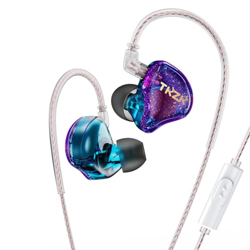 EZ EAR TKZK TK01 HiFi-Einstiegs-Kopfhörer mit dynamischem Treiber, tiefer Bass-In-Ear-Monitor mit Tesla DD, In-Ear-Kopfhörer mit 2pin OFC-Kabel für Bühne, Musik, Pop, ACG (lila, mit Mikrofon) von EZ EAR