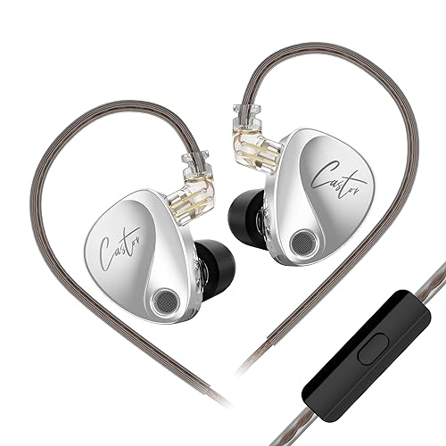 Ezear KZ Castor In-Ear-Kopfhörer, Tuning, verstellbar, Dual-Treiber, IEM-Ohrhörer, HiFi-Kopfhörer, Musiker, IEM-Upgrade, tiefer Bass für Bass, Gesang, Pop (Silber, mit Mikrofon) von EZ EAR