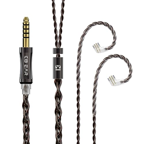 KBEAR ST7 HiFi-In-Ear-Kopfhörer-Kabel, Upgrade-Kabel für In-Ear-Monitore, 4N, 4-adrig, versilbertes OFC-IEM-Kabel, MMCX für TIN T2PRO SE535 SE315 SE215 SE425 Timeless (4,4 mm, QDC, schwarz) von EZ EAR