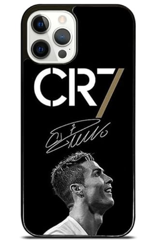 EZB Cristiano Ronaldo Schutzhülle für iPhone, flexibel, stoßdämpfend, coole Fußballspieler-Handyhülle, Schwarz und Weiß, Signature CR7 (iPhone 15 Pro Max) von EZB