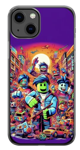 EZB Ro-blox iPhone-kompatible Handyhülle mit lustigem Gaming-Thema, flexible, stoßdämpfende Kanten, bunt, einzigartige Pop-Art-Handyhülle, Ro-blox bunt (iPhone 15), Violett von EZB