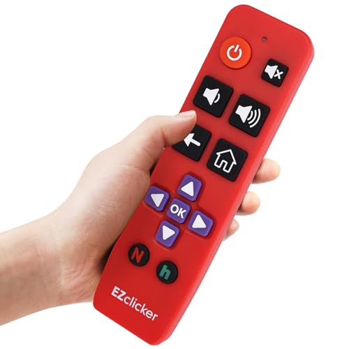 EZclicker Universal-Fernbedienung mit großen Tasten – kompatibel mit Roku TVs (rot), einfach zu bedienen, nicht kompatibel mit Roku Stick (2 AAA-Batterien nicht im Lieferumfang enthalten) von EZClicker