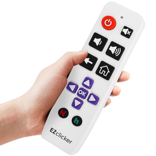 EZclicker Universal-Fernbedienung mit großen Tasten – kompatibel mit Roku TVs (weiß), einfach zu bedienen, nicht kompatibel mit Roku Stick (2 AAA-Batterien nicht im Lieferumfang enthalten) von EZClicker