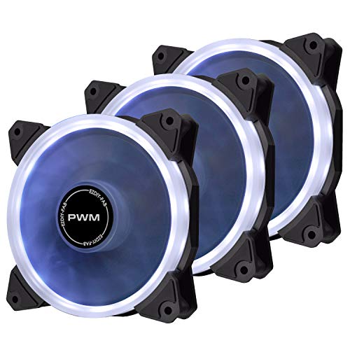 EZDIY-FAB 120 mm PWM weißer LED-Ringventilator, weißer LED-PWM-Lüfter für PC-Gehäuse, CPU-Kühler und Heizkörper, 4-polig, 3 Stück von EZDIY-FAB