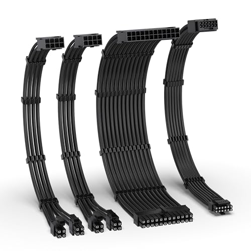 EZDIY-FAB 12VHPWR PSU Kabelverlängerung Kit,16AWG PCIE 5.0 Stromversorgungskabel Verlängerung-1x 24 Pin ATX /2x 8Pin (4+4) EPS / 1x12+4 pin,Sleeve Kabel 300MM mit Kämmen-Schwarz von EZDIY-FAB