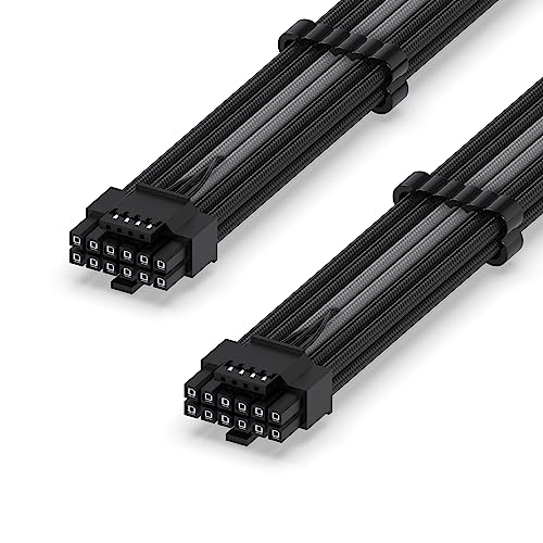 EZDIY-FAB 16AWG PCI-e 5.0 12VHPWR PSU Sleeved Kabel,600W 12+4 Pin Stecker auf 12+4 Pin Stecker Kabel für RTX 3090Ti/4070Ti/4080/4090,60cm/23.62in-Schwarz Grau von EZDIY-FAB