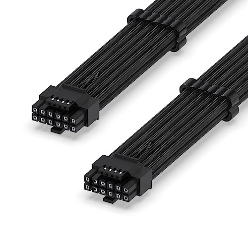 EZDIY-FAB 16AWG PCI-e 5.0 12VHPWR PSU Sleeved Kabel,600W 12+4 Pin Stecker auf 12+4 Pin Stecker Kabel für RTX 3090Ti/4070Ti/4080/4090,60cm/23.62in-Schwarz von EZDIY-FAB