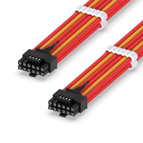 EZDIY-FAB 16AWG PCI-e 5.0 12VHPWR PSU ummanteltes Kabel,600W 12+4 Pin Stecker auf 12+4 Pin Stecker Kabel für RTX4070Ti Super,4080 Super,4090,60cm/23.62in-Rot Gelb von EZDIY-FAB