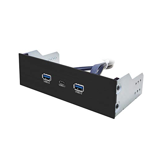 EZDIY-FAB 2-Port USB3.0 + USB3.1 Typ C GEN 2-5,25-Zoll-Frontblende USB-Hub [20-poliger Stecker- 73-cm-Kabel] Metallfront USB-Hub, USB3.1 Extender 10 Gbps Hochgeschwindigkeits-Datenübertragung von EZDIY-FAB