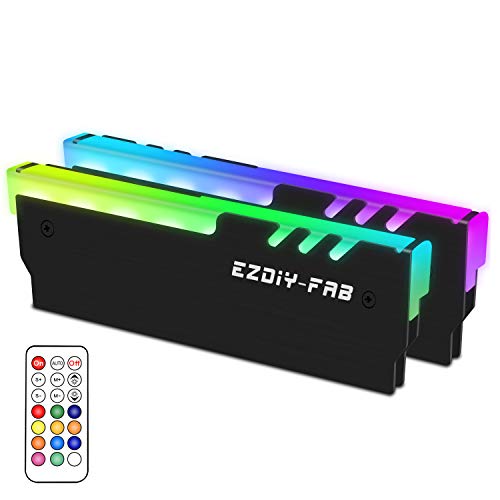 EZDIY-FAB ARGB Arbeitsspeicher RAM Kühler DDR Kühlkörper mit Controller für DIY PC Spiel MOD DDR3 DDR4 (kompatibel mit ASUS Aura Sync, Gigabyte RGB Fusion und MSI Mystic Light Sync), Schwarz, 2 Stück von EZDIY-FAB