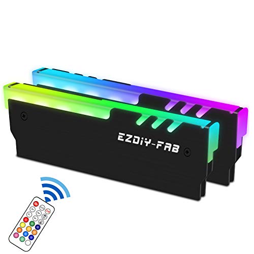 EZDIY-FAB ARGB RAM Kühler mit Controller RGB DDR Kühlkörper-(mit 5V 3-Pin Motherboard ASUS Aura Sync,GIGABYTE RGB Fusion und MSI Mystic Light Sync,Falls zutreffend) Schwarz-2 Pack von EZDIY-FAB