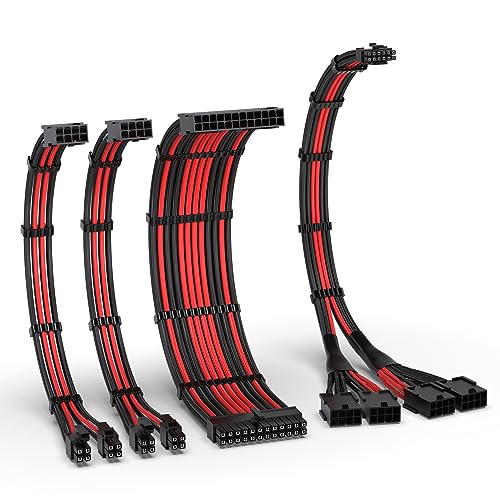 EZDIY-FAB PCIE 5.0 12VHPWR Kabel-Set, 16AWG Netzteil-Kabelverl?ngerung, 24PIN-ATX/(4+4) PIN-EPS/(12+4) PIN auf 4X 8-Pin PCIE - RTX4090/4080/4070Ti Verl?ngerungskabel - Schwarz/Rot von EZDIY-FAB