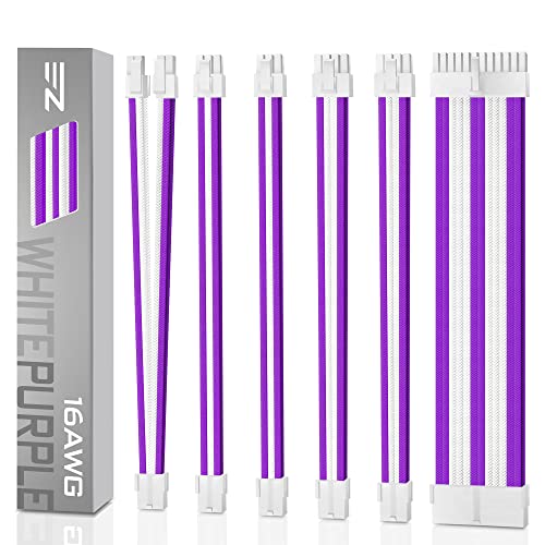 EZDIY-FAB PSU-Kabel-Verlängerungs-Set mit benutzerdefinierter Stromversorgungskabelmanschette 16 AWG 24-PIN 8-PIN 6-PIN 4+4-PIN mit weißen Kämmen - Weiß- und Violett-Kabel von EZDIY-FAB