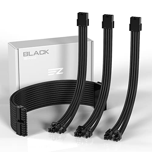 EZDIY-FAB PSU Kabel Verlängerungskit, geflochtene ATX-Kabelverlängerung, weiches Nylon geflochten mit Kammsatz 24PIN / 8PIN bis 6 + 2Pin / 8PIN bis 4 + 4PIN-300MM-Schwarz von EZDIY-FAB