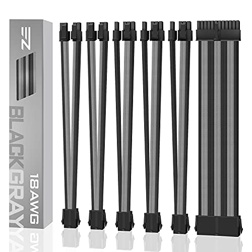 EZDIY-FAB PSU Kabel Verlängerungskit,Geflochtene ATX-Kabelverlängerung,Weiches Nylon Geflochten mit Kammsatz 24PIN/3x 8PIN bis 6+2Pin/ 2X 8PIN bis 4+4PIN-300MM/11.8in-Schwarz und Grau von EZDIY-FAB