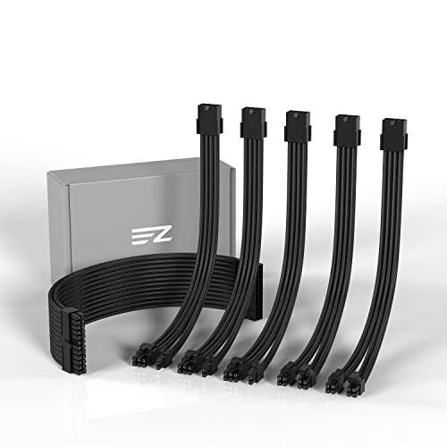 EZDIY-FAB PSU Kabel Verlängerungskit,Geflochtene ATX-Kabelverlängerung,Weiches Nylon Geflochten mit Kammsatz 24PIN/3x 8PIN bis 6+2Pin/ 2X 8PIN bis 4+4PIN-300MM/11.8in-Schwarz von EZDIY-FAB