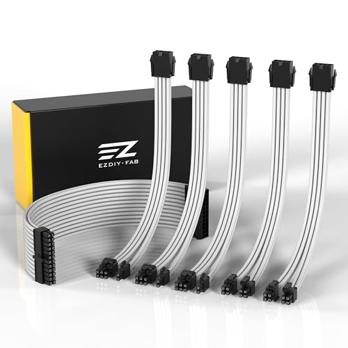 EZDIY-FAB PSU-Kabelverlängerung, ummantelt, benutzerdefiniertes Mod, GPU PC-Netzteil, geflochten mit Kamm-Set, 24 Pin/3x8 Pin auf 6 + 2 Pin/2x8 Pin auf 4 + 4 Pin-300 mm/11.8 Zoll – Weiß EZDIY-FAB PSU-Kabelverlängerung, ummantelt, benutzerdefiniertes Mod, GPU PC-Netzteil, geflochten mit Kamm-Set, 24 Pin/3x8 Pin auf 6 + 2 Pin/2x8 Pin auf 4 + 4 Pin-300 mm/11.8 Zoll – Weiß von EZDIY-FAB