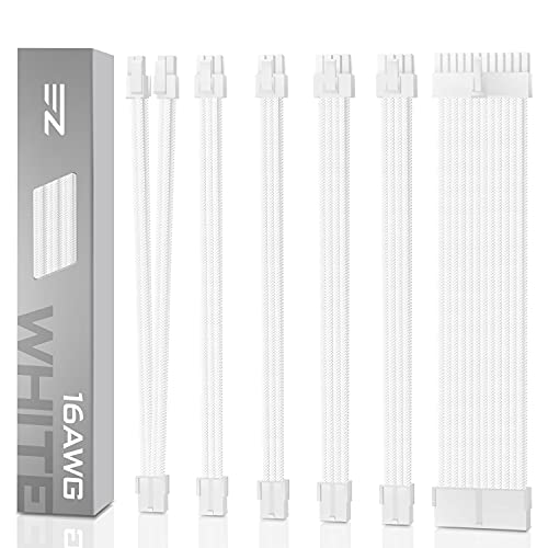 EZDIY-FAB PSU Kabelverlängerungsset Hülsenkabel Kundenspezifische Stromversorgung Hülsenverlängerung 16 AWG 24-PIN 8-PIN 6-PIN 4+4-PIN mit Weißen Kämmen-Weißer Stecker-Weißes Kabel von EZDIY-FAB