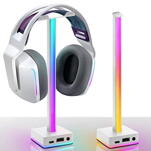 EZDIY-FAB RGB Kopfhörer Ständer,USB LED Lichtleiste Headset Ständer,Desktop Atmosphäre,50 Built-in Farbmodi,Kopfhörerhalter für Gamer Gaming PC PS5 Zubehör Desk-Weiß von EZDIY-FAB