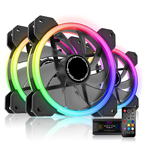 EZDIY-FAB RGB Lüfter,Dual Ring Gehäuselüfte 120mm,adressierbare RGB Motherboard Synchronisierung mit Hub X und Remote-3 Pack von EZDIY-FAB